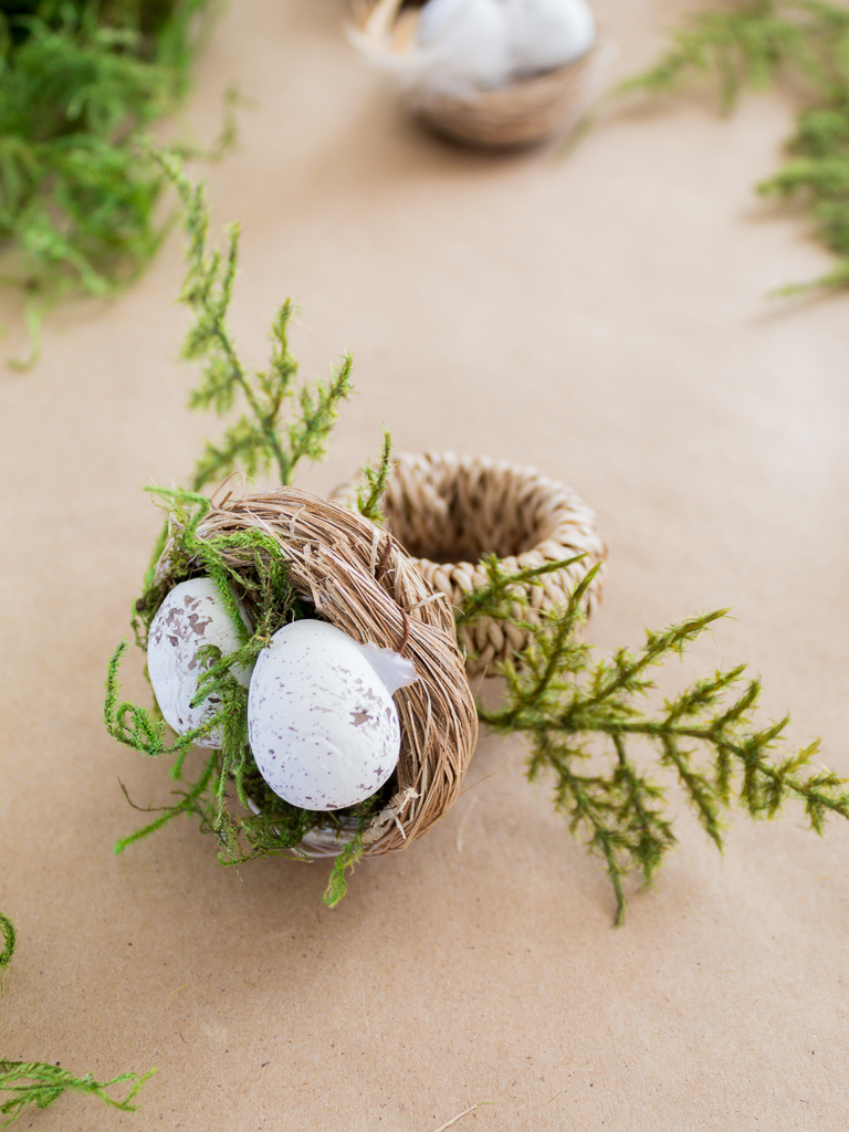 DIY Easter Napkin Ring with Mini Bird's Nest and Fern Leaves