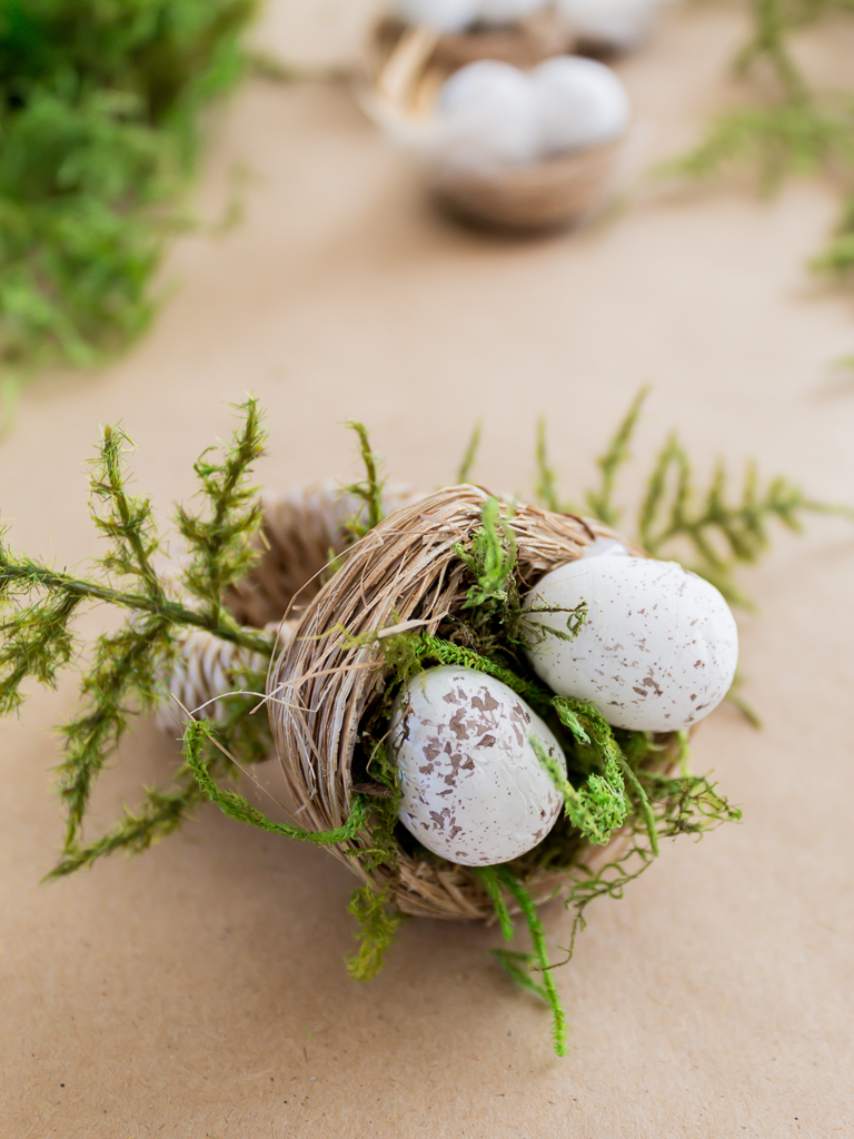 DIY Easter Napkin Ring with Mini Bird's Nest and Fern Leaves