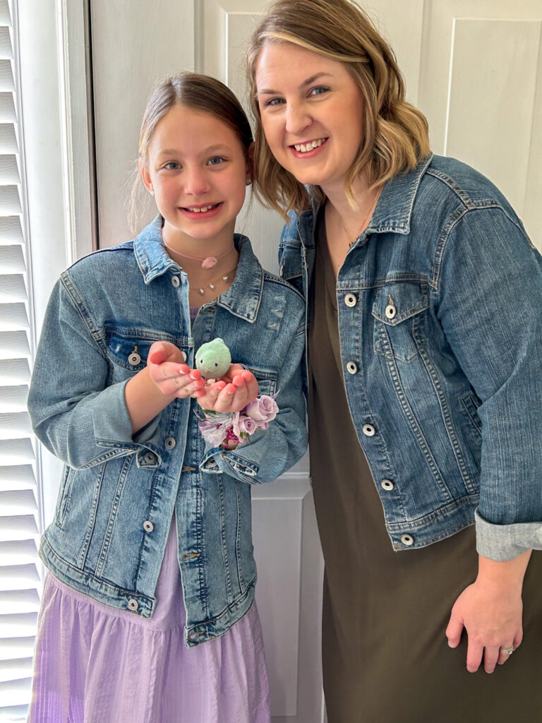 Mother and daughter dressed for spring