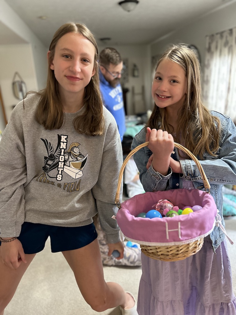 Kids with baskets after Easter egg hunt