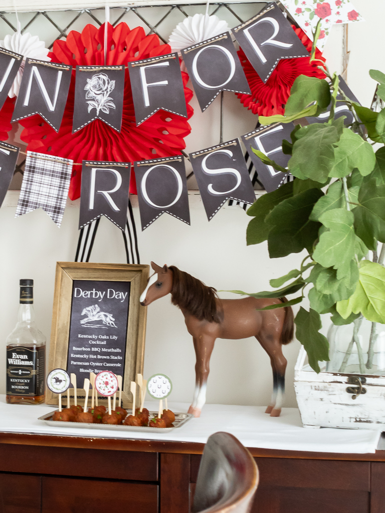 Close up view of buffett table for food for a Kentucky Derby party