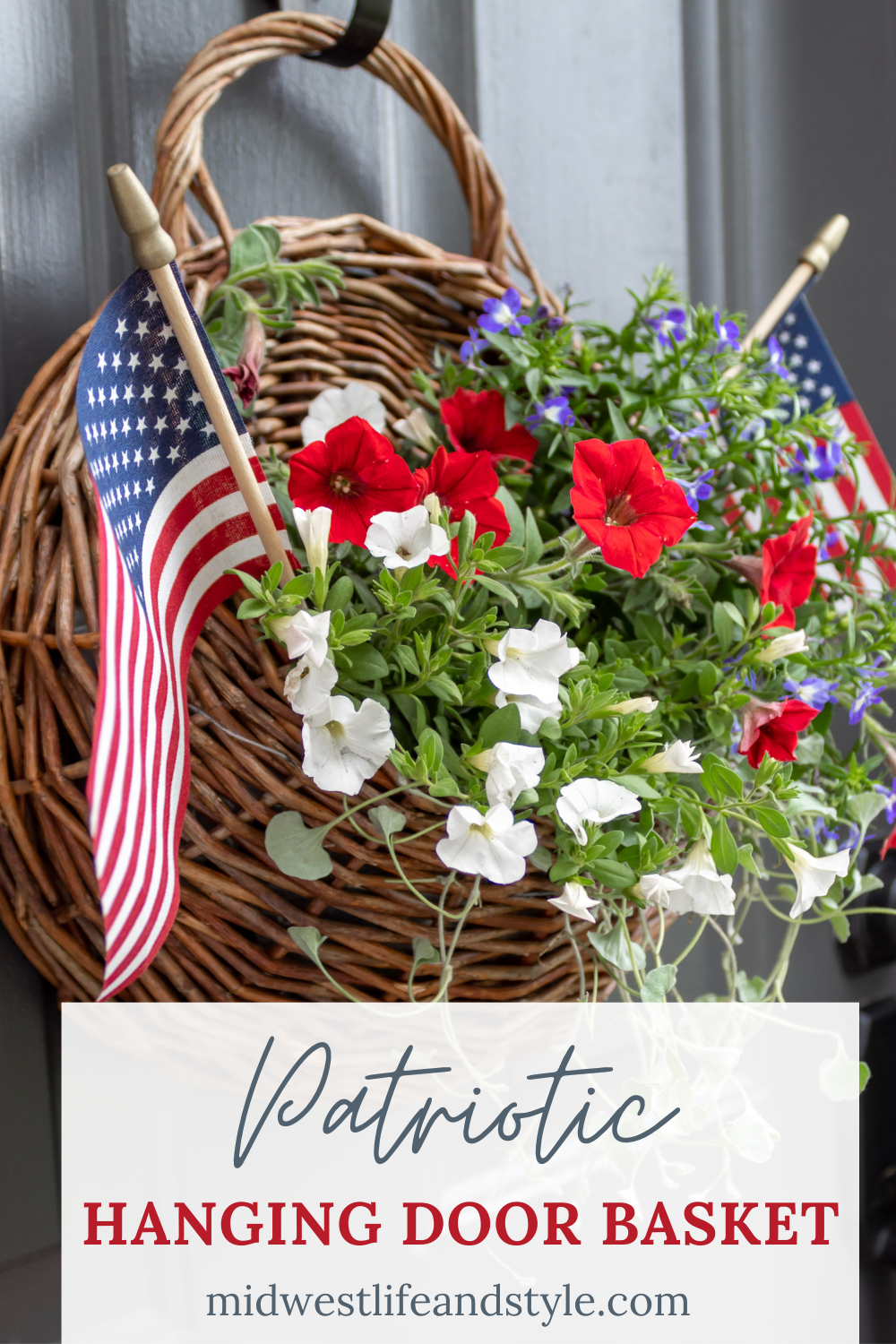 Summer Door Decorations Made Easy: A Patriotic Basket with Flowers 