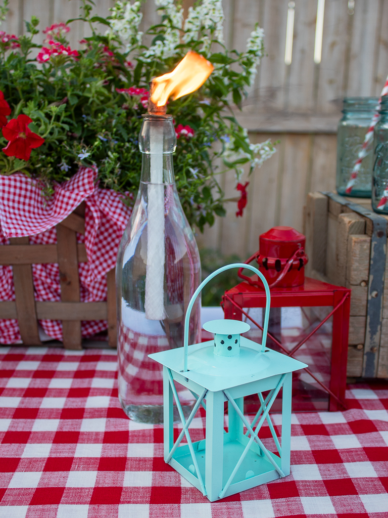 DIY glass bottle tabletop tiki torch