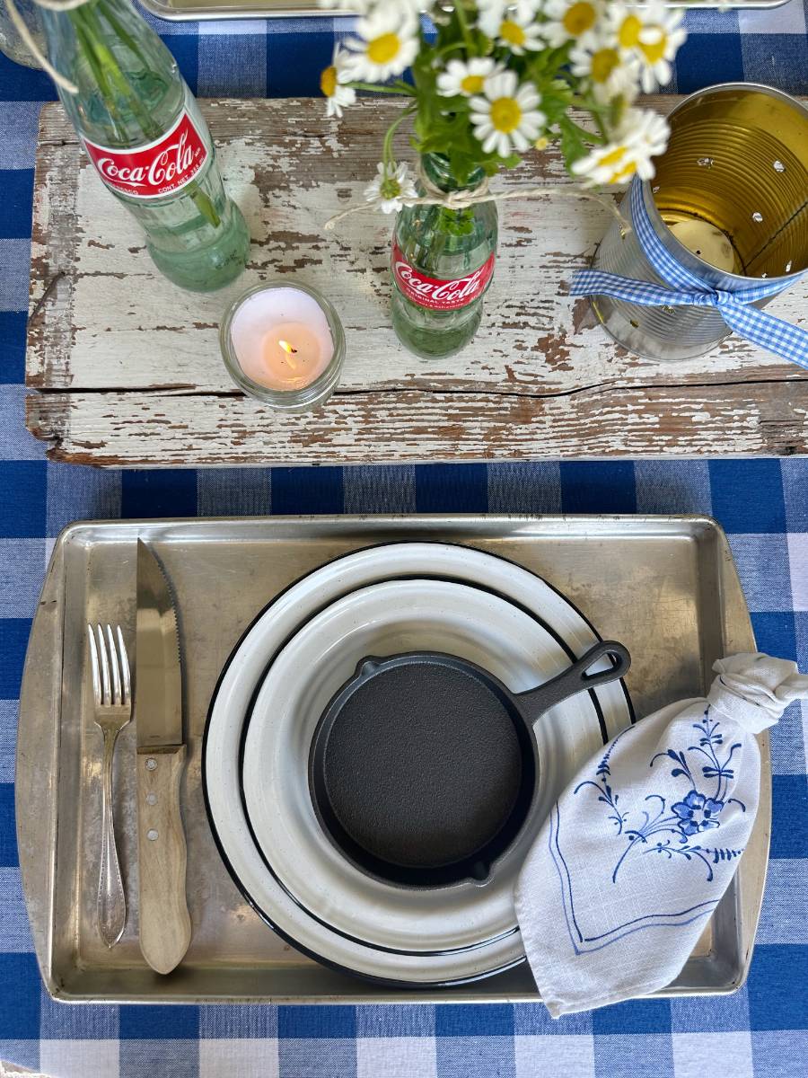 Red, white, and blue cookout table from Vintage Home Designs