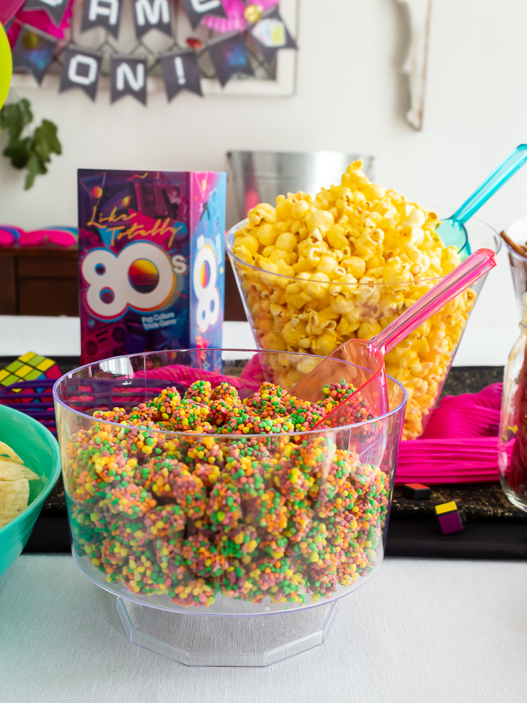 Bowl of Nerds gummy clusters candy on a food buffet for game night