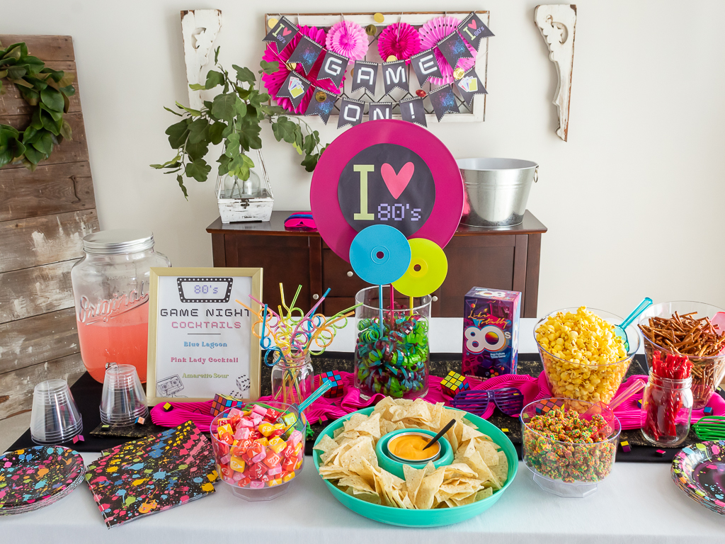 Snacks and party food fo an 80s-Themed Game Night for Adults