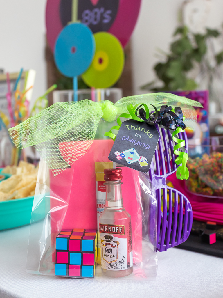 Adult goodie bag for an 80's themed game night party