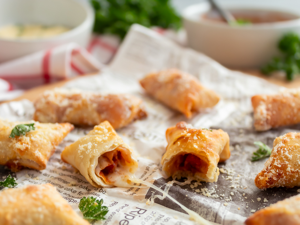 Close-up view of Pizza Rolls made in the Air Fryer