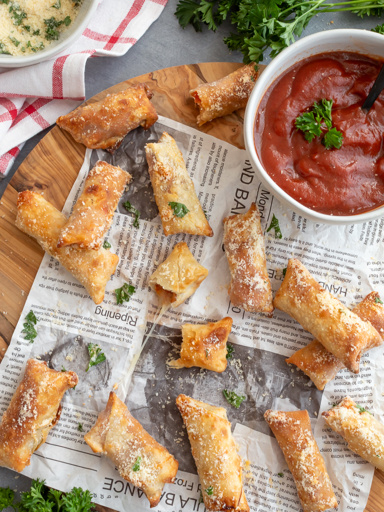 Pizza Rolls in the Air Fryer with Marinara Dipping Sauce - Game Night Snacks