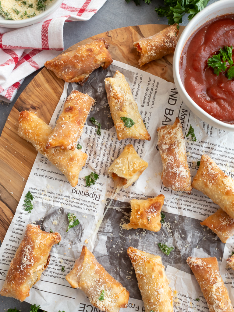 Pizza Rolls in the Air Fryer with marina dipping sauce