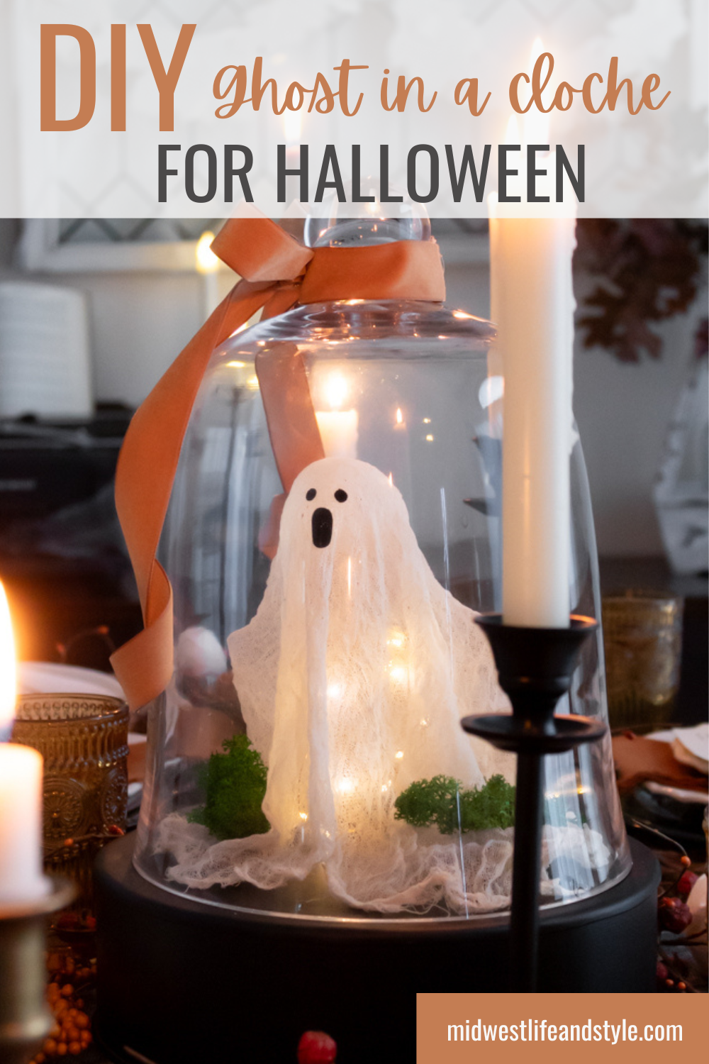 DIY Ghost in a cloche for Halloween