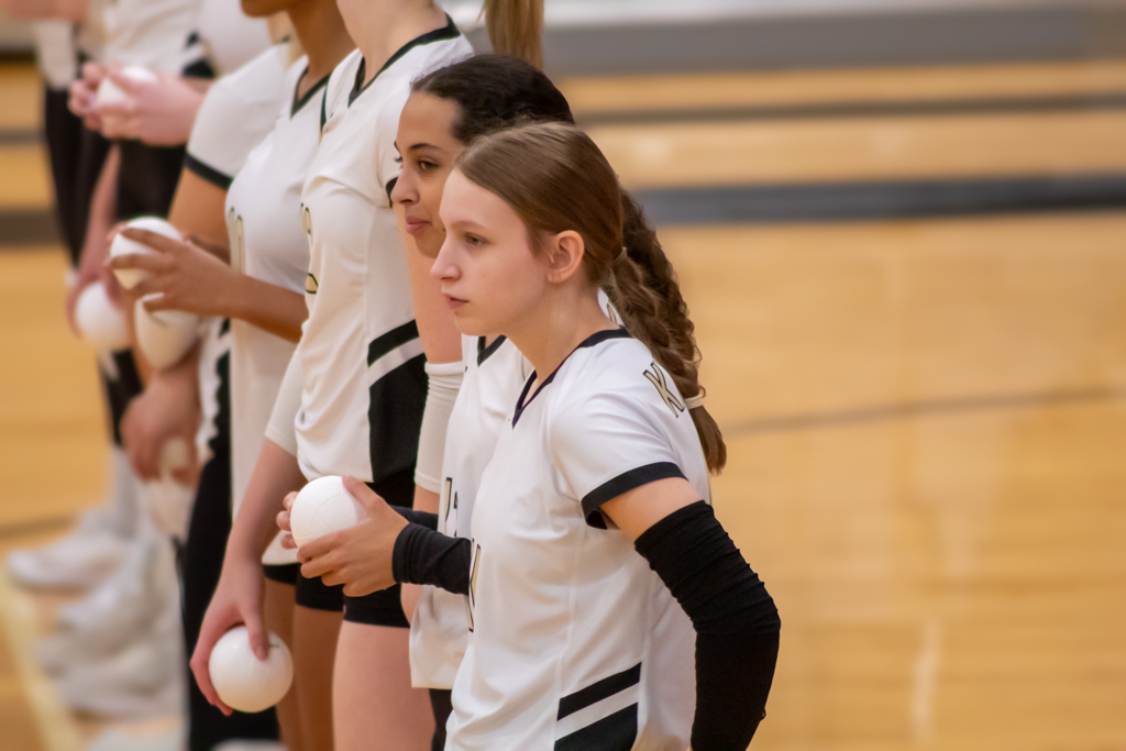 Volleyball players lined up for pre-game introductions