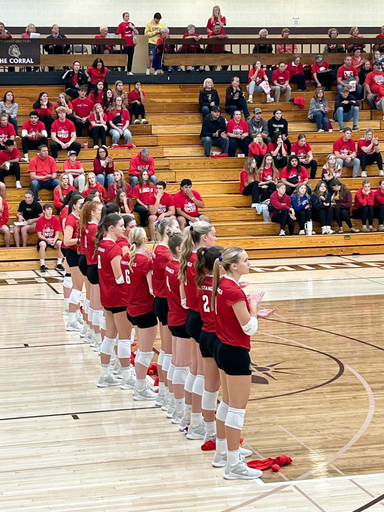 vollebyall players lined up pre-game for introductions at SWMS for annual red-out