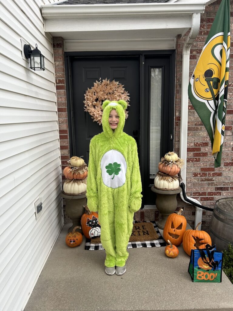 Child dressed up as good luck bear for Hallloween