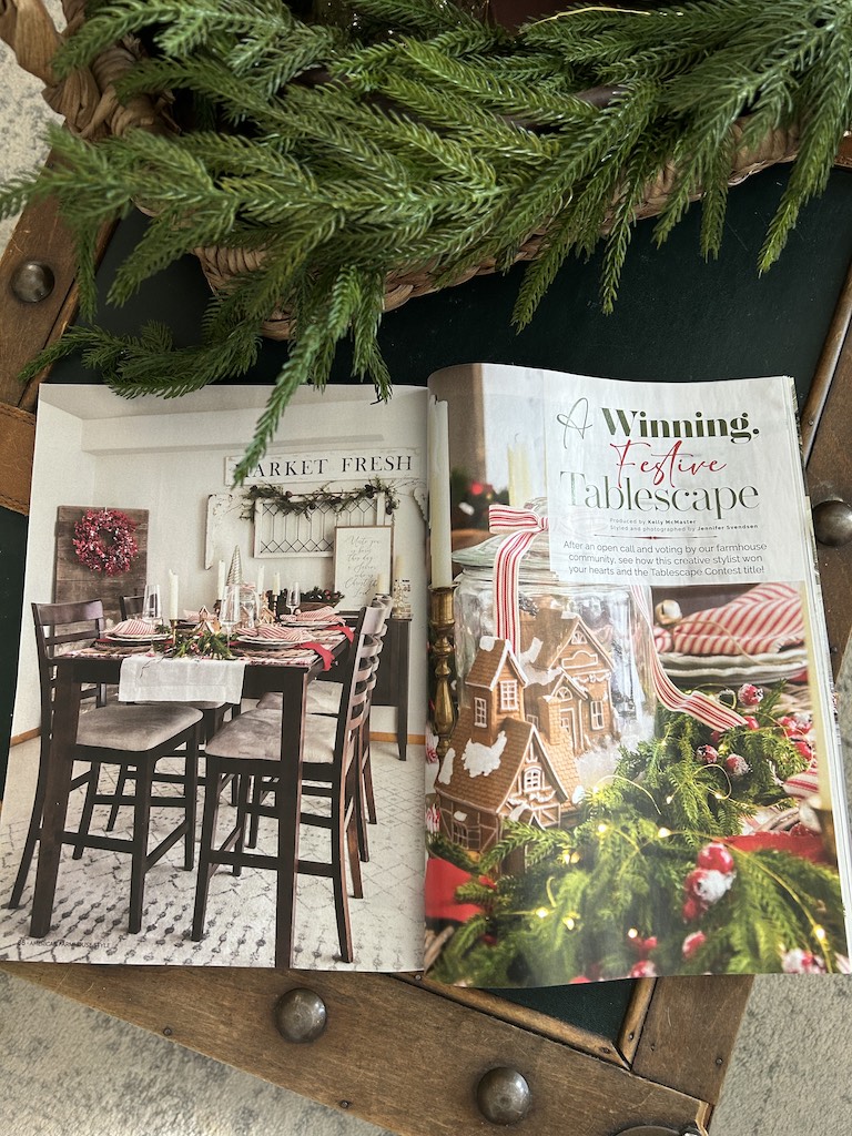 Christmas magazinen spread open laid on top of a coffee table