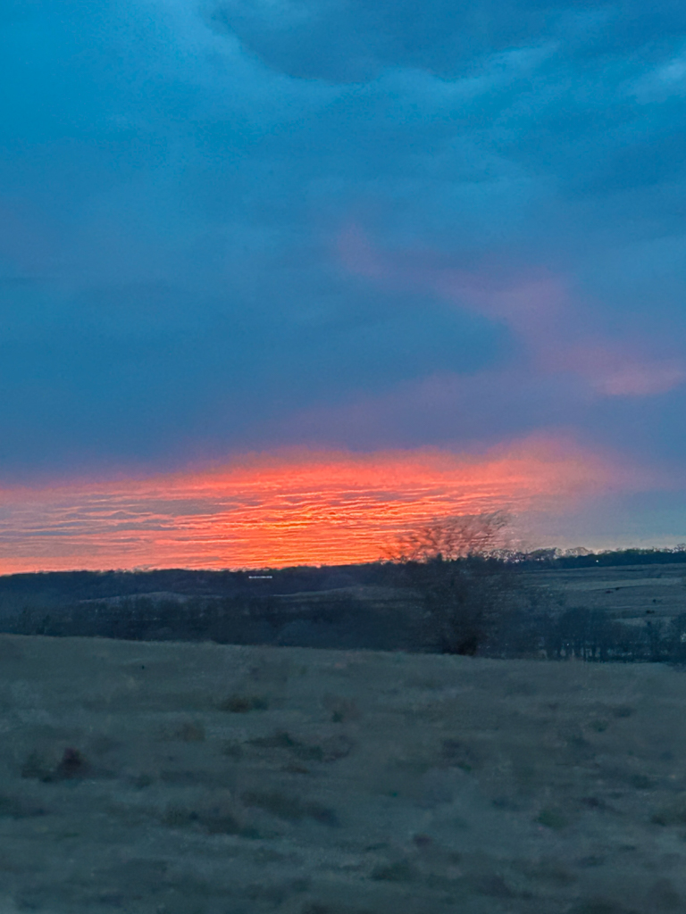 February sunset in rural Iowa